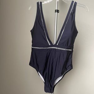 NEW Plunge Neckline One Piece Swimsuit- Navy Blue